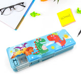 Multipurpose Compass Box, Plastic Double Deck Pencil Case with 2 Compartments for Kids(1 Pc Mix Design)