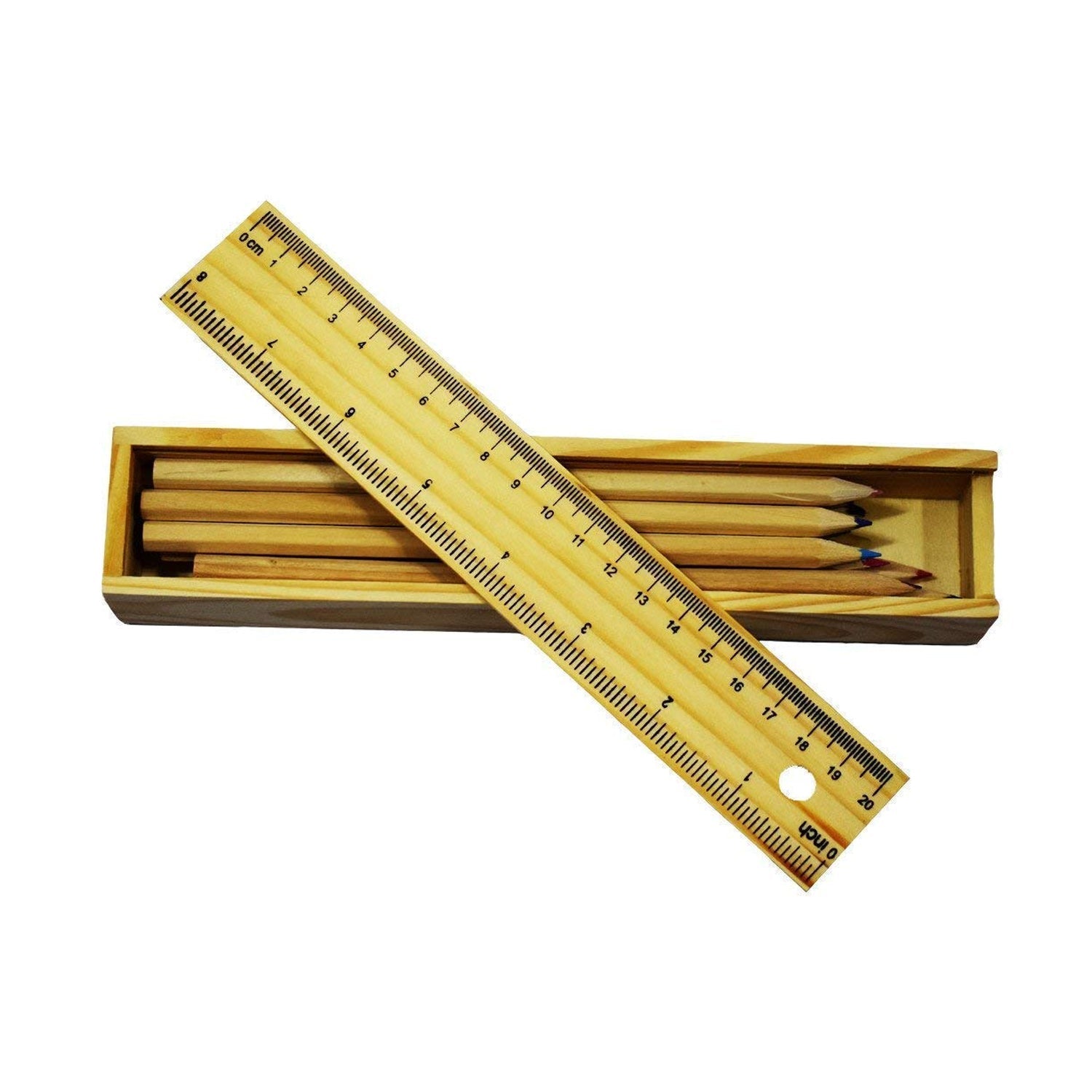 Colorful Wooden Pencil Set with Pencil box, Ruler, Sharpener For for Kids, Artist, Architect