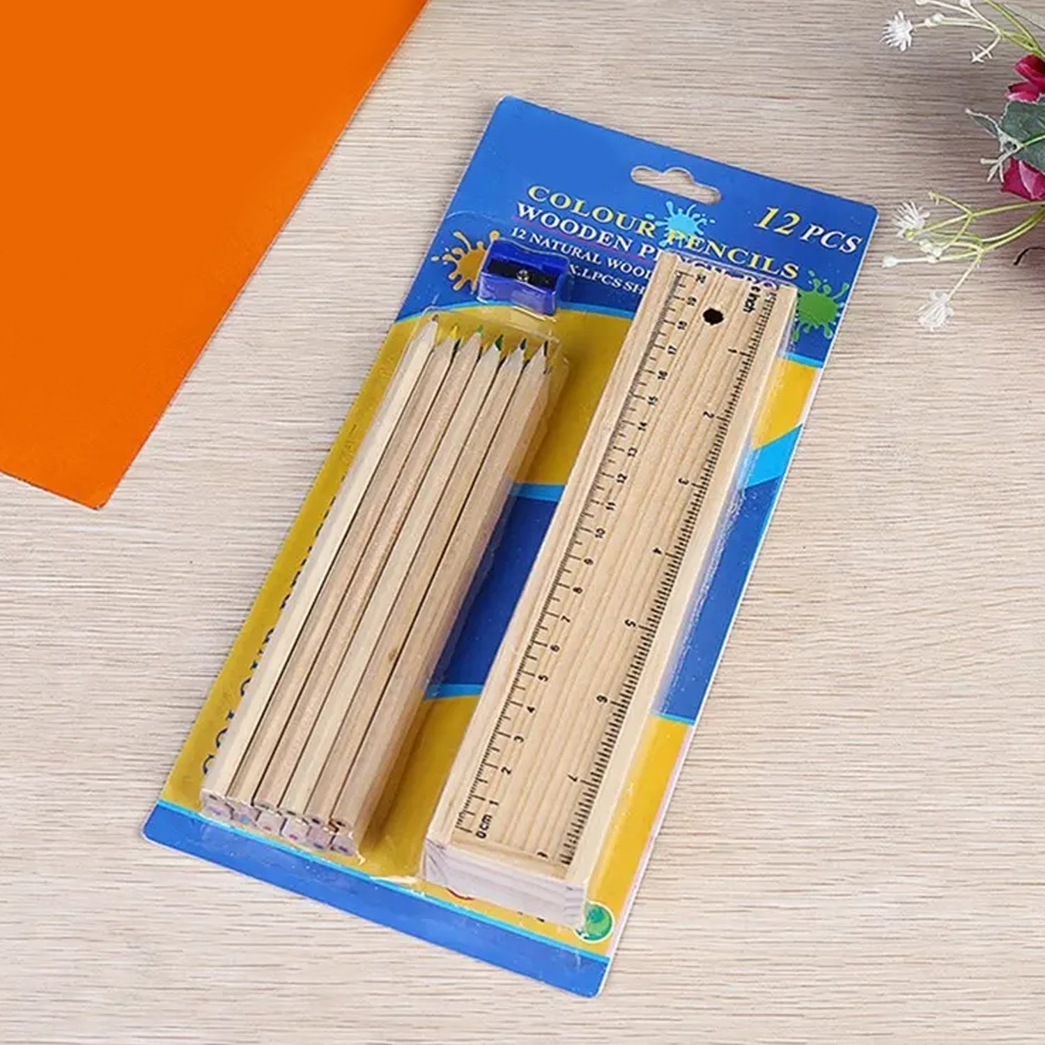 Colorful Wooden Pencil Set with Pencil box, Ruler, Sharpener For for Kids, Artist, Architect