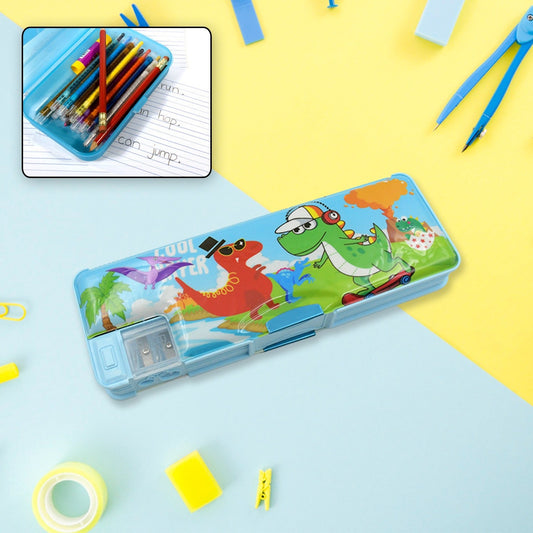 Multipurpose Compass Box, Plastic Double Deck Pencil Case with 2 Compartments for Kids(1 Pc Mix Design)