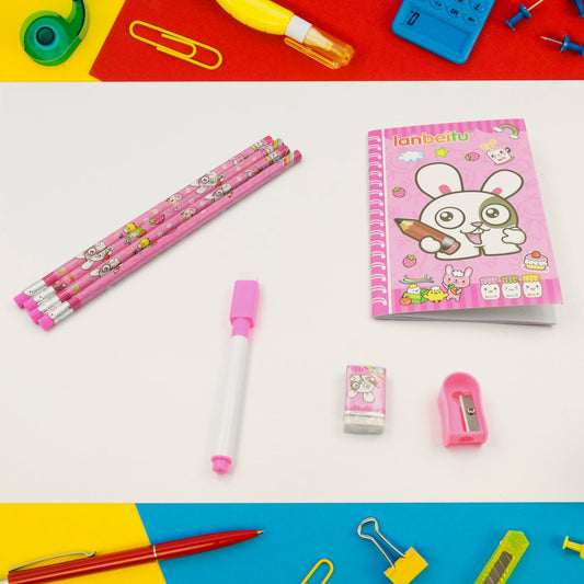 Stationery Kit for Kids - Stationery Set, Includes Wooden Pencil, Sharpener, Pencil and Eraser Set, Small Diary School Supply Set, Birthday Return Gift for Kids, Boys, Girls (8 pc Set)